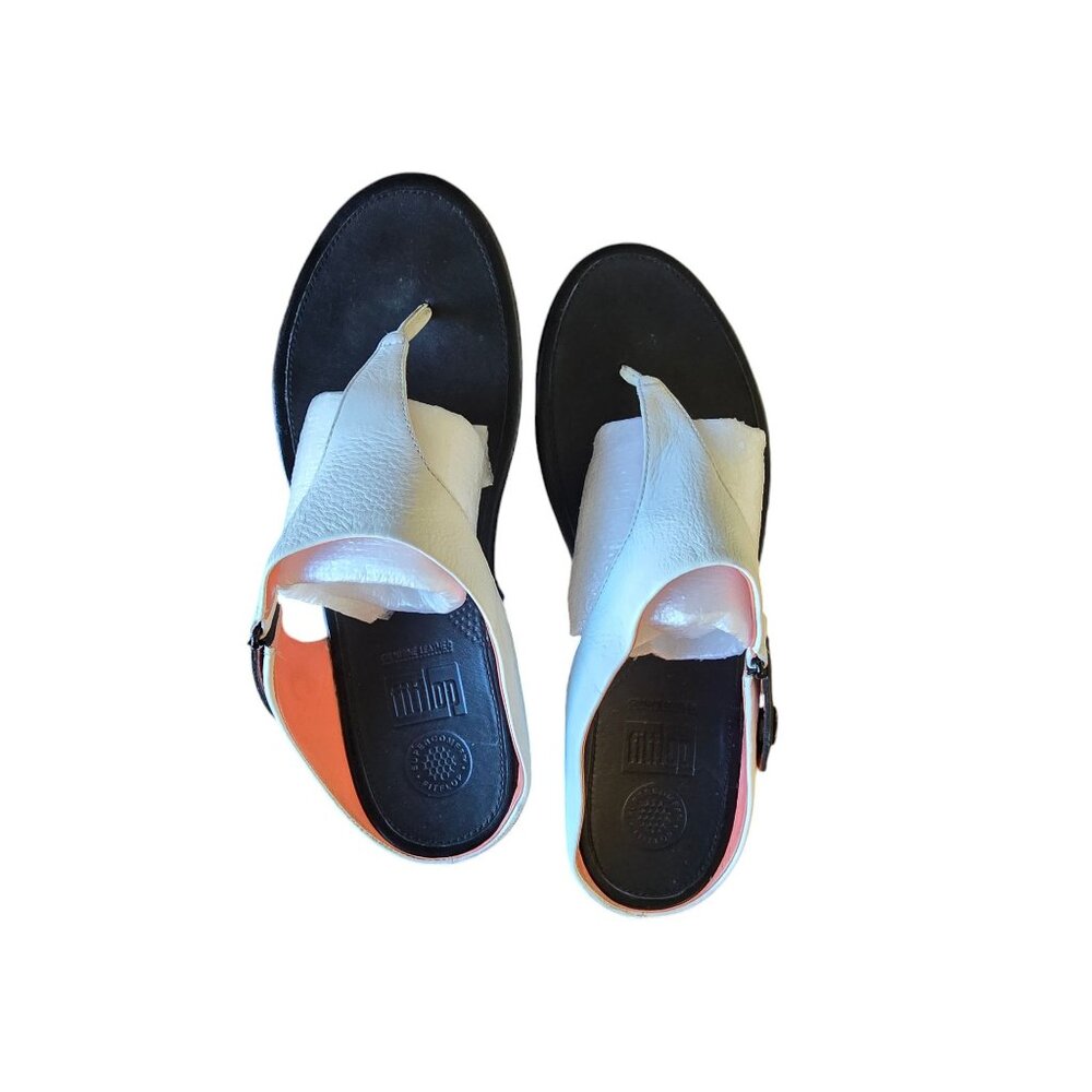 FitFlop Women's White Leather Thong Sandals Size 10